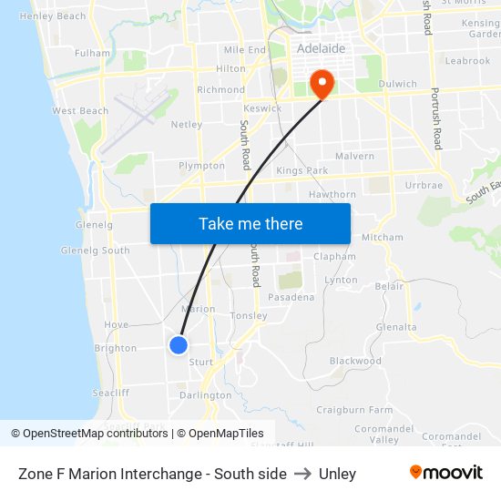 Zone F Marion Interchange - South side to Unley map