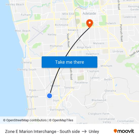 Zone E Marion Interchange - South side to Unley map