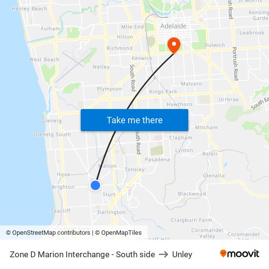 Zone D Marion Interchange - South side to Unley map