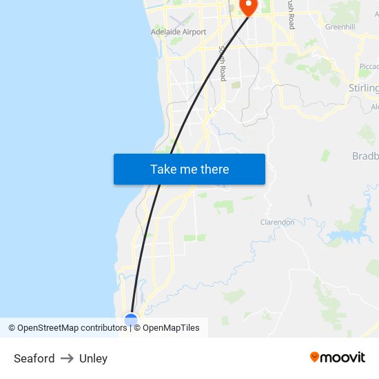 Seaford to Unley map