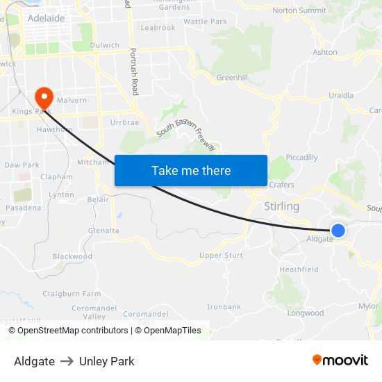 Aldgate to Unley Park map