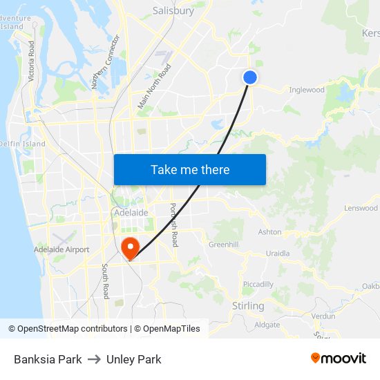 Banksia Park to Unley Park map