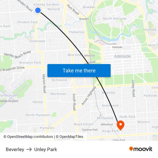 Beverley to Unley Park map