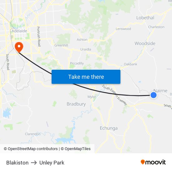 Blakiston to Unley Park map