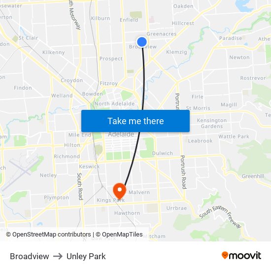 Broadview to Unley Park map