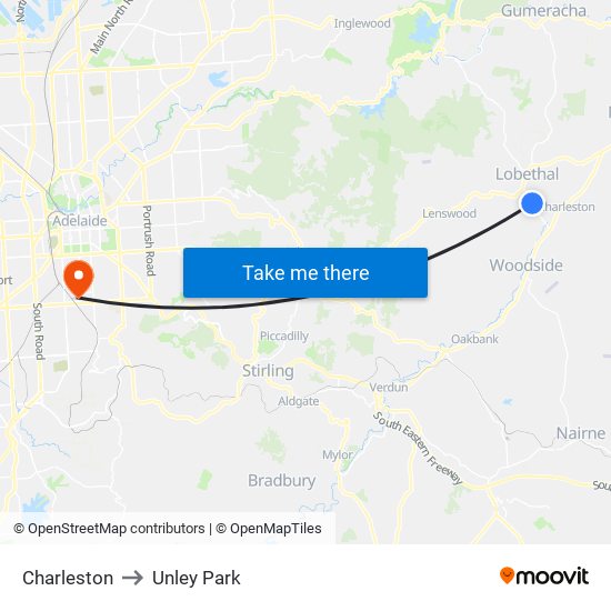 Charleston to Unley Park map