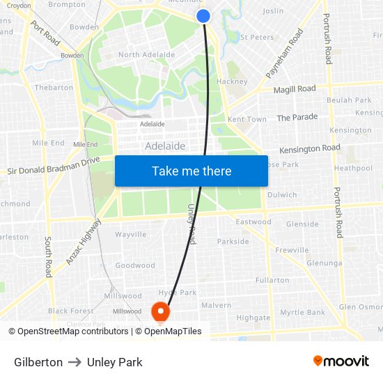 Gilberton to Unley Park map