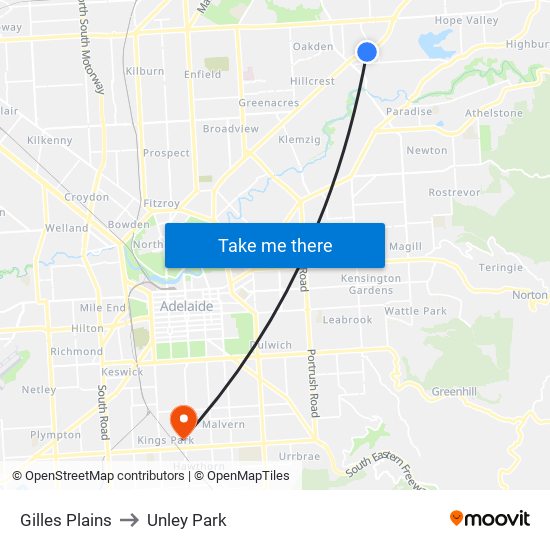 Gilles Plains to Unley Park map