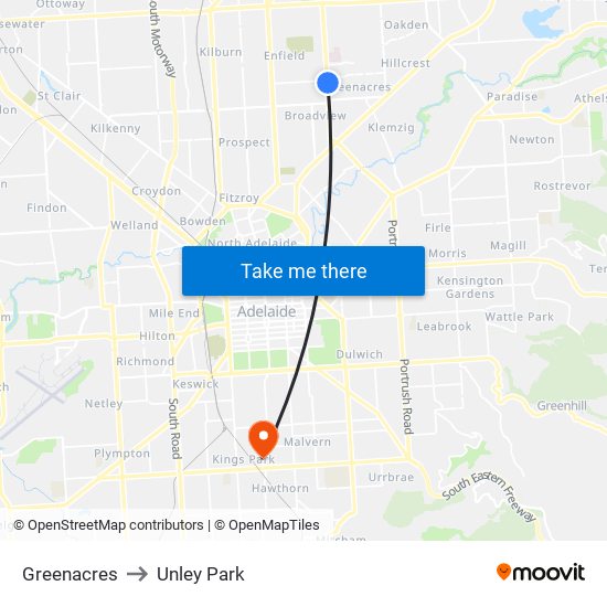 Greenacres to Unley Park map