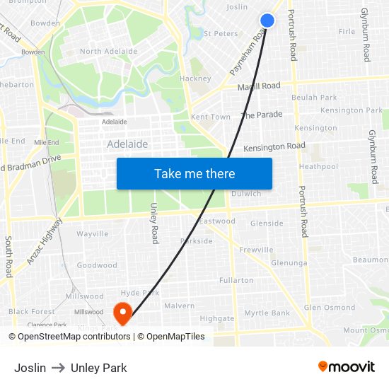 Joslin to Unley Park map