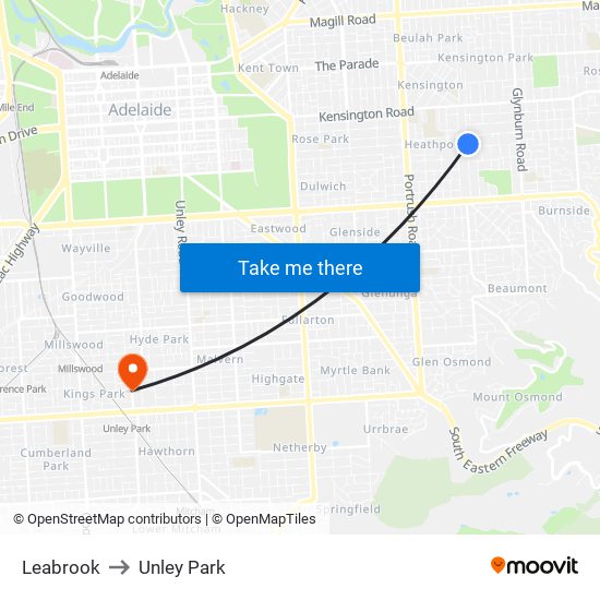 Leabrook to Unley Park map