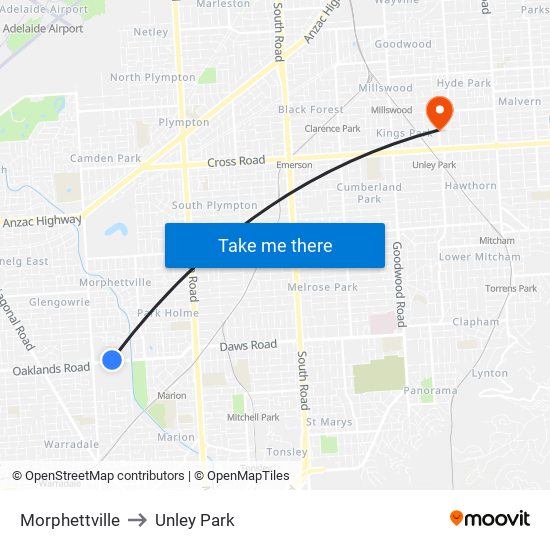 Morphettville to Unley Park map