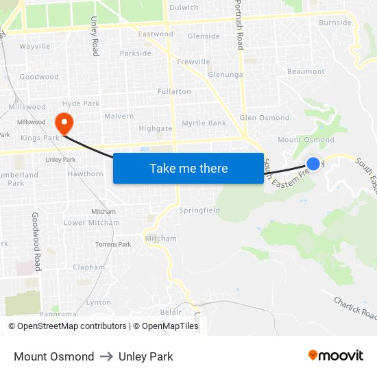 Mount Osmond to Unley Park map