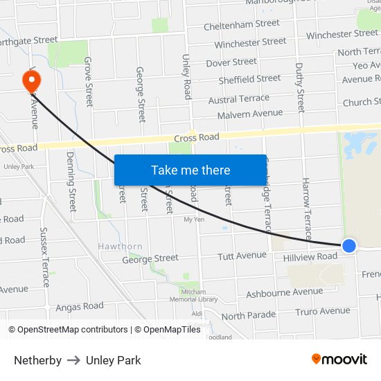 Netherby to Unley Park map