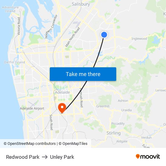 Redwood Park to Unley Park map