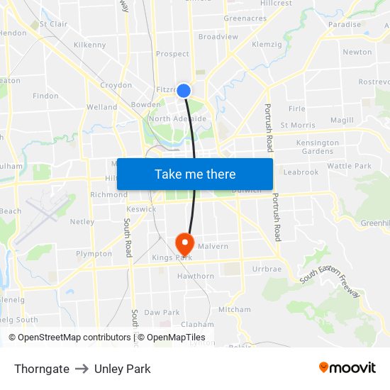 Thorngate to Unley Park map