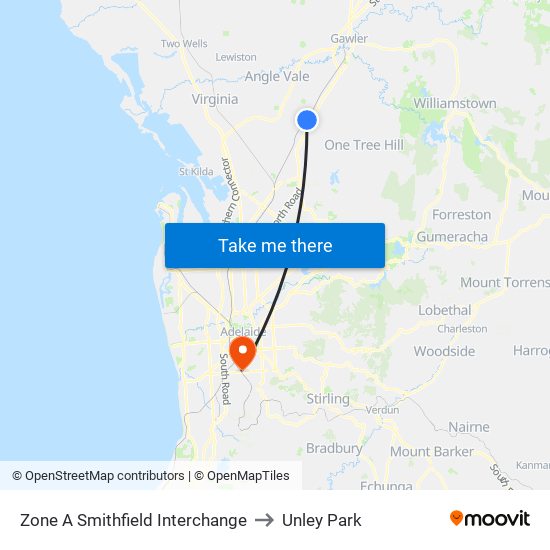 Zone A Smithfield Interchange to Unley Park map