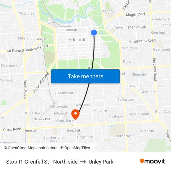 Stop I1 Grenfell St - North side to Unley Park map