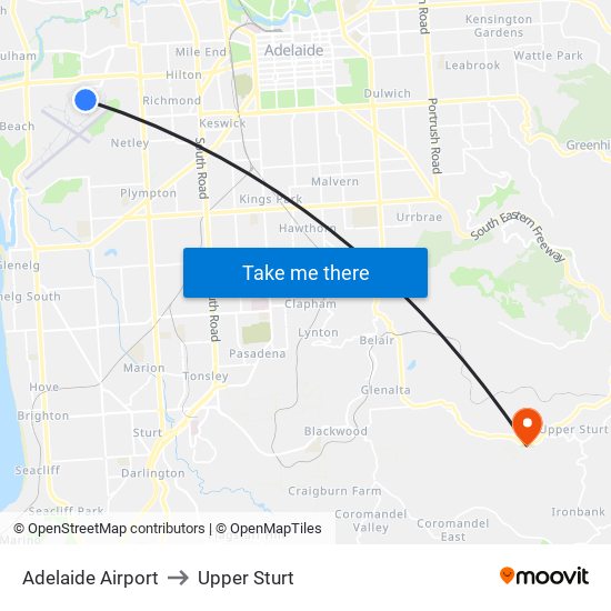 Adelaide Airport to Upper Sturt map