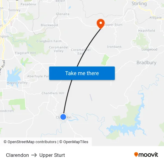 Clarendon to Upper Sturt map