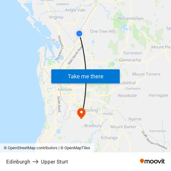 Edinburgh to Upper Sturt map