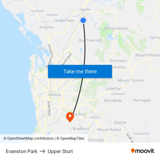 Evanston Park to Upper Sturt map