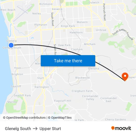 Glenelg South to Upper Sturt map