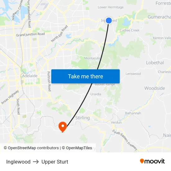 Inglewood to Upper Sturt map