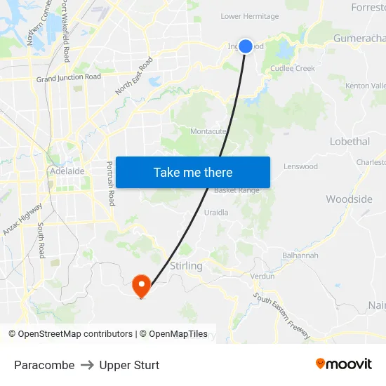 Paracombe to Upper Sturt map