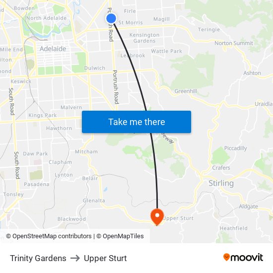 Trinity Gardens to Upper Sturt map