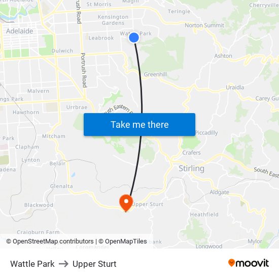 Wattle Park to Upper Sturt map