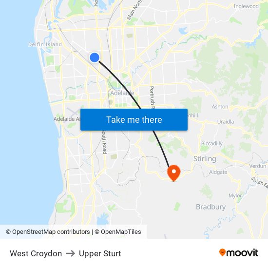 West Croydon to Upper Sturt map