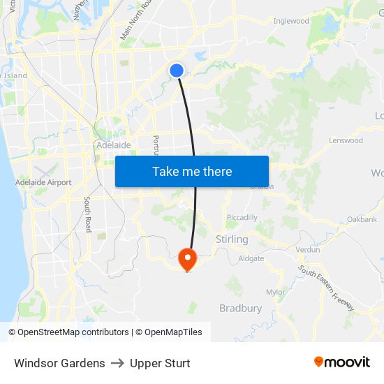 Windsor Gardens to Upper Sturt map