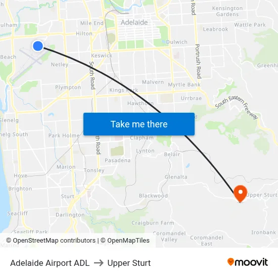 Adelaide Airport ADL to Upper Sturt map