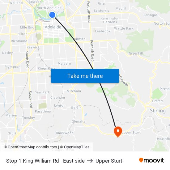 Stop 1 King William Rd - East side to Upper Sturt map