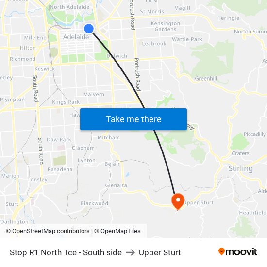 Stop R1 North Tce - South side to Upper Sturt map