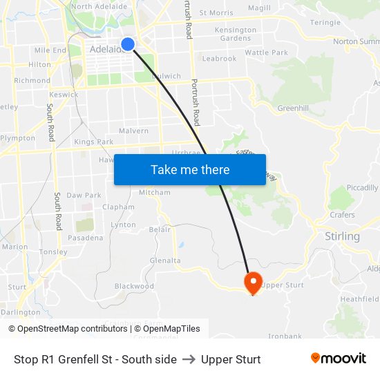 Stop R1 Grenfell St - South side to Upper Sturt map