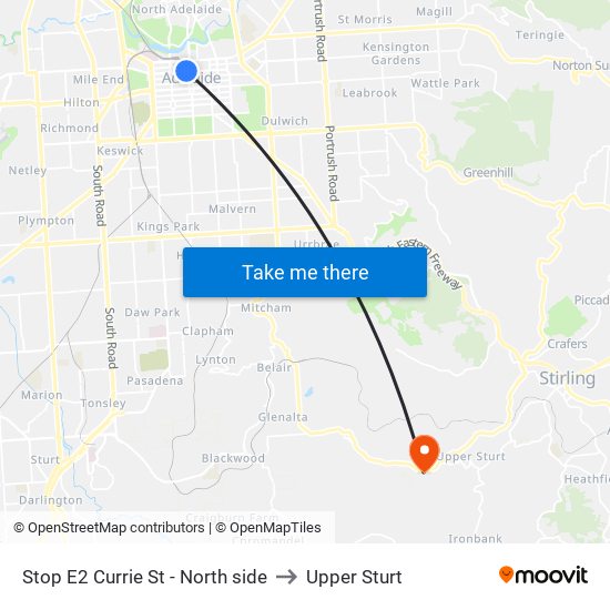 Stop E2 Currie St - North side to Upper Sturt map