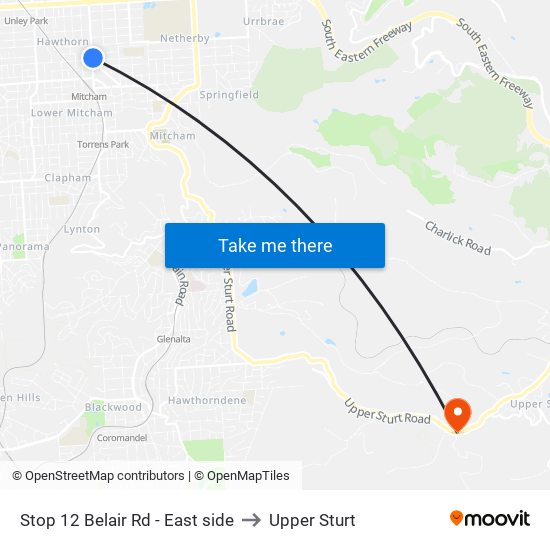 Stop 12 Belair Rd - East side to Upper Sturt map