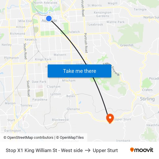 Stop X1 King William St - West side to Upper Sturt map