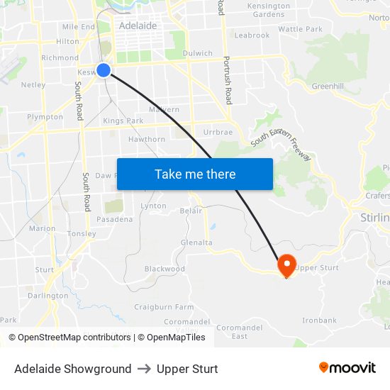 Adelaide Showground to Upper Sturt map