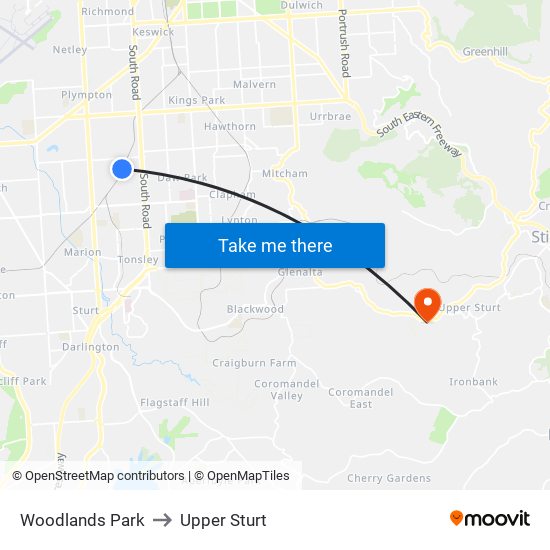 Woodlands Park to Upper Sturt map