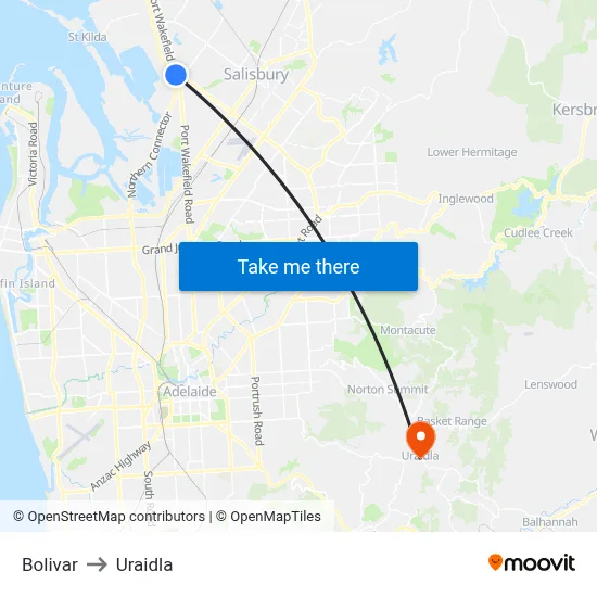 Bolivar to Uraidla map