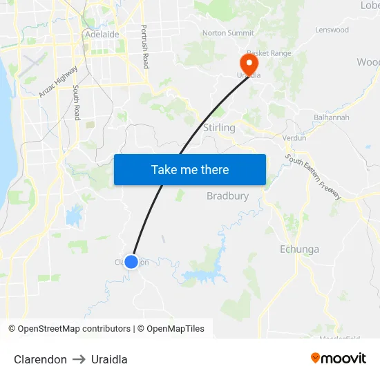 Clarendon to Uraidla map
