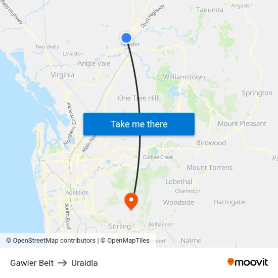 Gawler Belt to Uraidla map