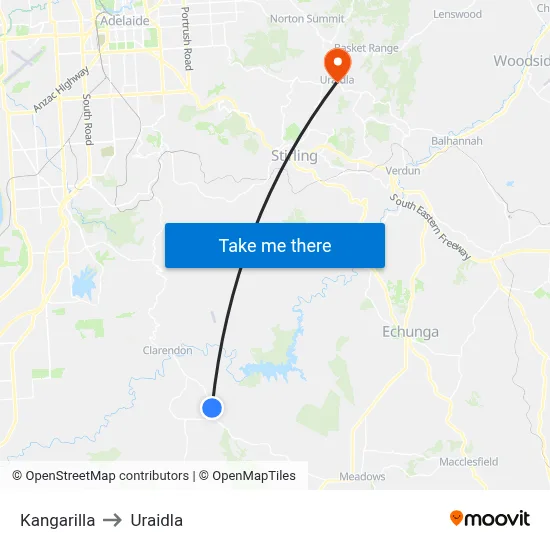 Kangarilla to Uraidla map
