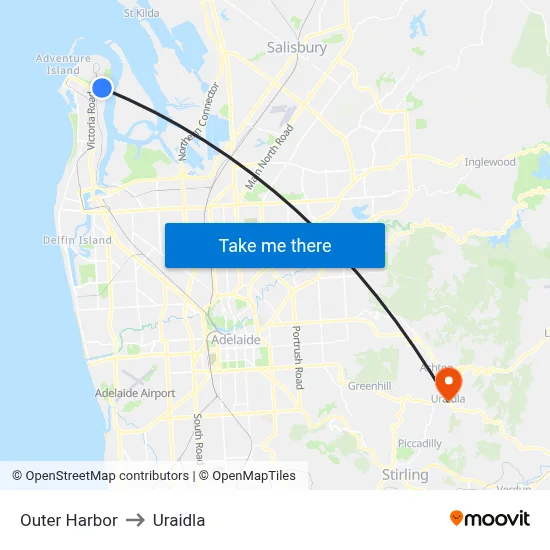 Outer Harbor to Uraidla map