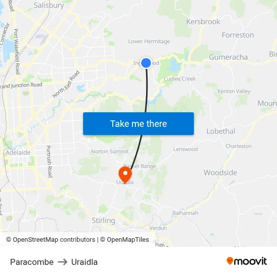 Paracombe to Uraidla map
