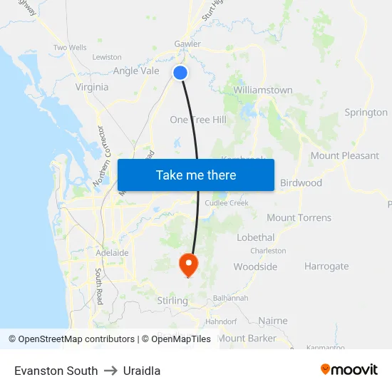 Evanston South to Uraidla map