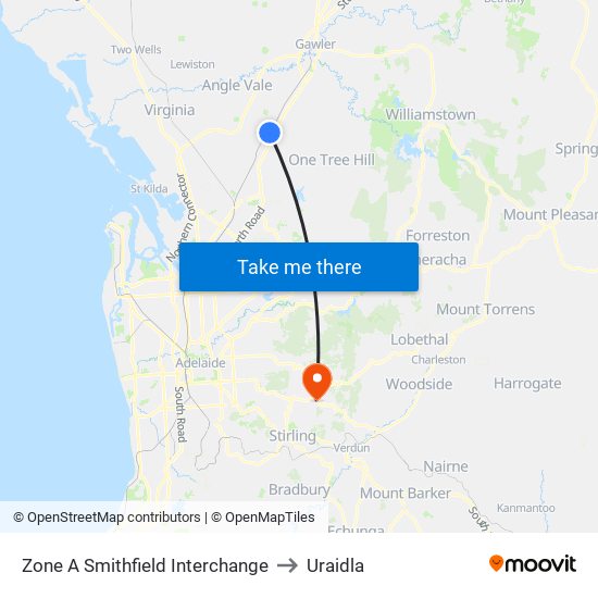 Zone A Smithfield Interchange to Uraidla map